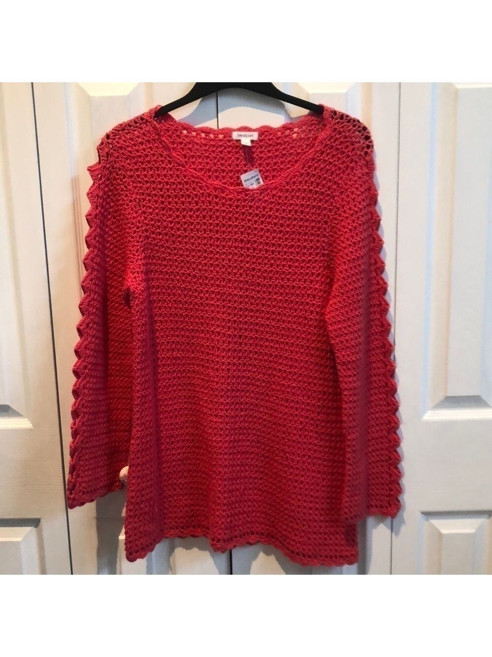 Westport Crochet Sweater Open Knit Deep Coral Size XL NWT
